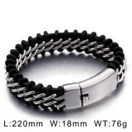 Buckle Chain Black Leather Rope Braided Men's Bracelet