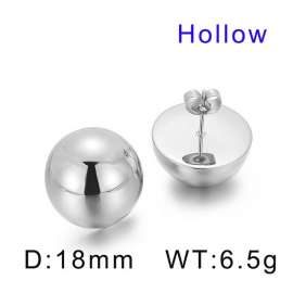 18mm Round Hollow Hemisphere Polished Steel Women's Ear Studs Earrings