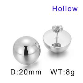 20mm Round Hollow Hemisphere Polished Steel Women's Ear Studs Earrings
